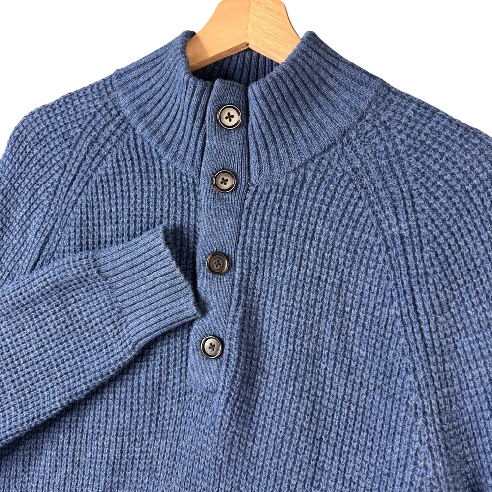Banana Republic Italian Yarn Recycled Wool Waffle Knit Mock Neck Sweater Blue L